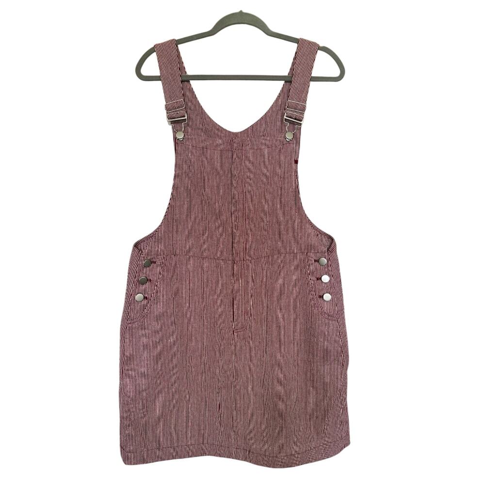 NWT Suncoo Robe Clotilde Linen Cotton Burgundy Striped Pinafore Overall Dress L